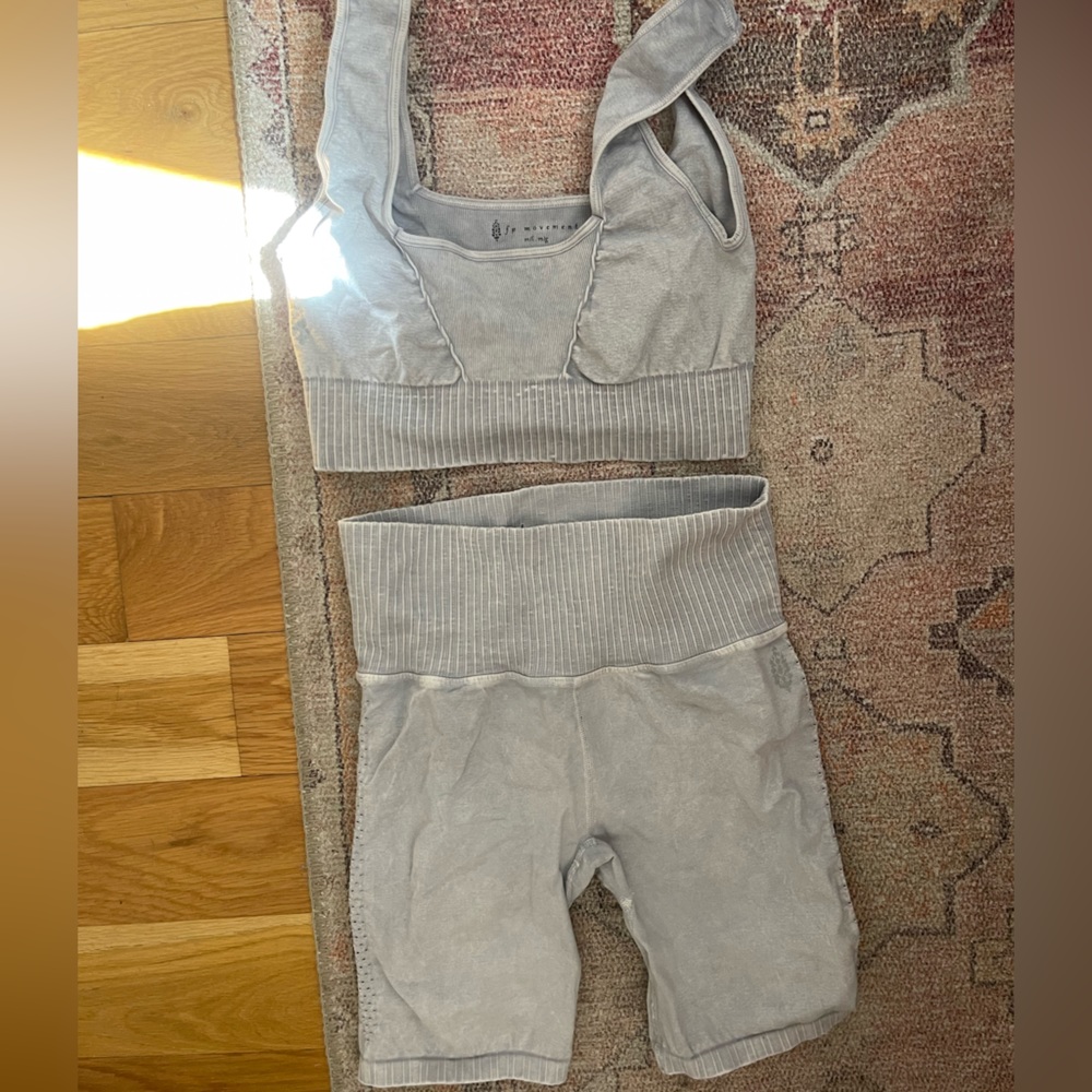 Free People Ice Grey Movement Good Karma Workout Set